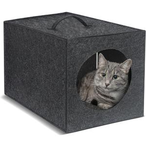 Cat Cave - 13 Inches Large House Hideout for Indoor Cats, Felt Bed With Pillow Inside, Cube Box, Cubby Covered Bed, Hut