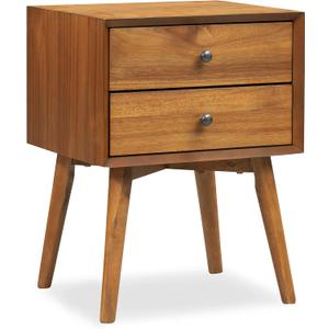 Poly & BARK Dorsey Nightstand - Mid-Century Modern Nightstand Solid Wood Bedside Table with 2 Drawers, Acorn Walnut Finish, 23.5" Tall