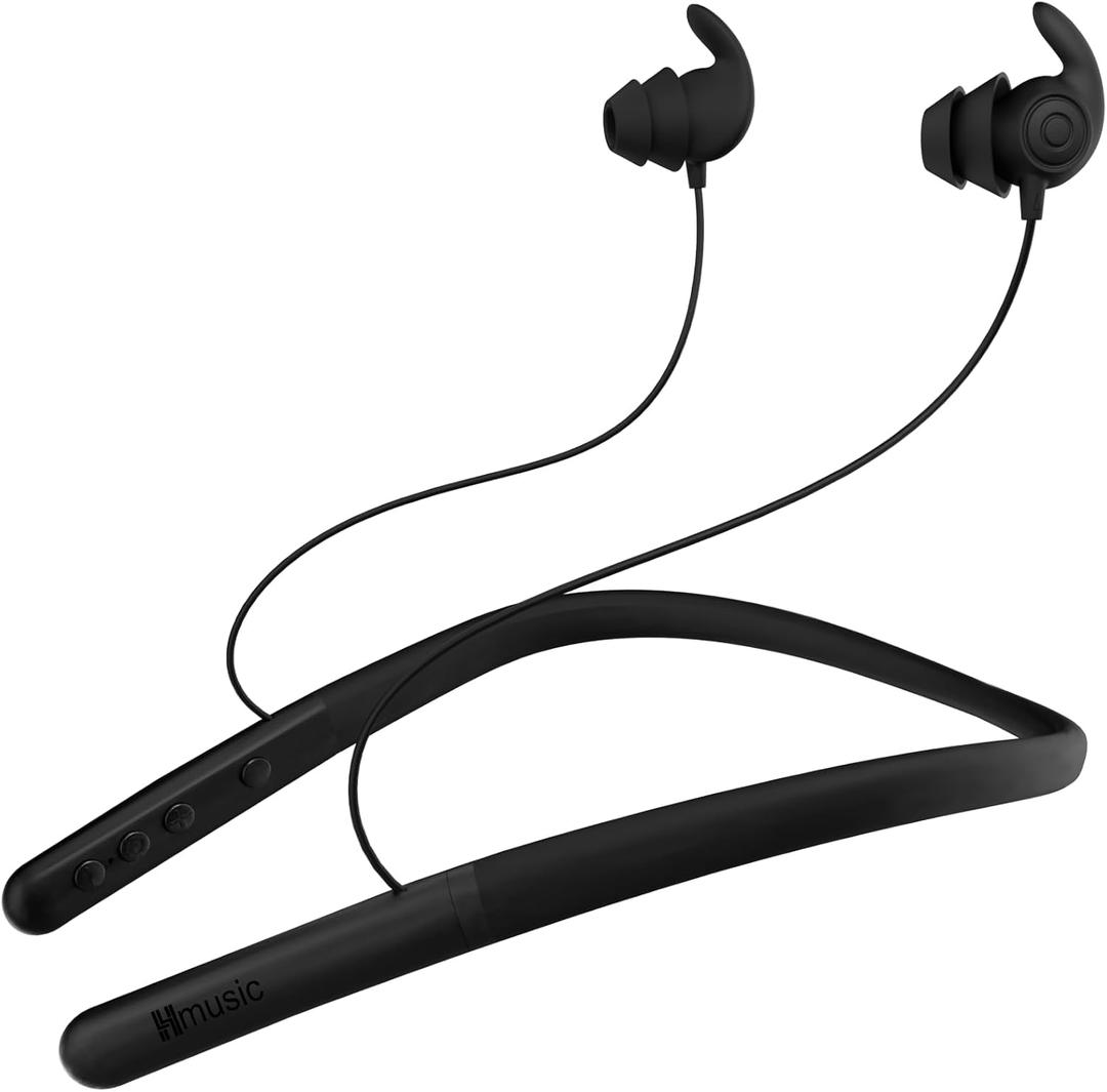 Hmusic HS88 Sleep Earbuds for Side Sleepers  Ultra-Thin Silicone Neckband Headphones, 30dB Noise Isolation, 12H Battery Life with Sleep Timer, Secure Fit for Yoga, Travel, Audiobooks & Meditation (Black)