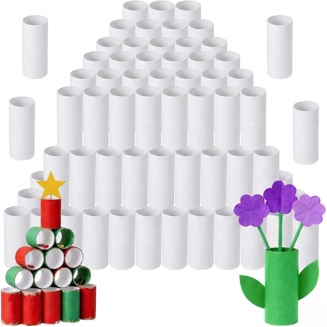 100 pack toilet paper rolls for crafts Round Thick cardboard tubes empty paper towel rolls for crafts Arts 3.7inch x 1.55inch (White-100pc)