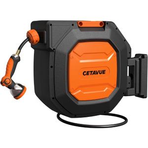 Retractable Garden Hose Reel 1/2 inch x 150 ft,Wall Mounted Heavy Duty Garden Hose Reel with 180Swivel Bracket,Upgraded 10 Pattern Nozzle/Slow Return System(Black)