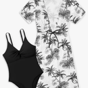 Girls Bathing Suits Size 8-10 Black Girls One Piece Swimsuits Tropical Print Quick Dry Cover Up 2Pcs Girls' Swimwear Kids Girls Swimsuit Size 11-12