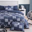 AMBERSPACE Twin XL Comforter Set Navy Blue, Plaid Bedding Set 5 Pieces for Boys Girls Teen, Classic Homestead-Style Comforter Set Bed in A Bag with Sheets, Pillowcase & Sham