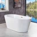 WOODBRIDGE 54" Acrylic Freestanding Bathtub Contemporary Soaking White Tub with Brushed Gold Overflow and Drain,B1702-BG
