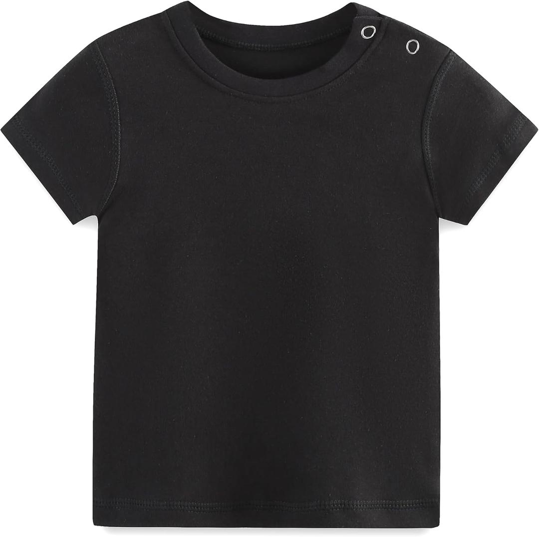 Baby Multicolor Short Sleeve T-Shirt Tee Summer Solid 100% Cotton Basic Clothes (Black) 3-4T