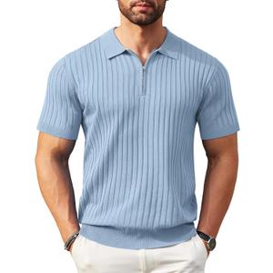 COOFANDY Men's Zipper Polo Shirts Short Sleeve Ribbed Knit Polo T Shirts Fashion Casual Golf Shirts (X-Large)