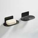 Soap Holders for Shower, Adhesive Shower Soap Holder, Stainless Steel Black Soap Bar Holder, No Drilled Soap Dishes for Wall, Bathroom, Kitchen Sink (Matte Black 2 Pcs)
