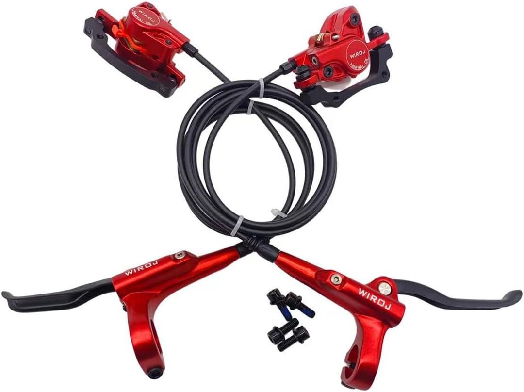 Mountain Bike Hydraulic Disc Brake Set, Front & Rear Disc Brake Kit Fit Bicycle MTB XC Trail, e-Bike, Fat Bike, Upgrade kit for Mechanical Disc Brake (Red - Left Front & Right Back)