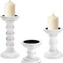 5 Pack Wood Farmhouse Candle Holder, Tall Wooden Candlestick Holder Vintage Candle Stand Rustic Style Home Decor for Christmas Table Centerpieces Coffee Fireplace Mantel Decoration, White