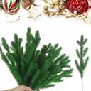 30 Pcs Artificial Pine Branches, Christmas Green Plants Branch Faux Greenery Stem Fake Pine Picks for Garland Wreath Christmas Craft Supplies and Home Garden Decor