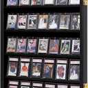 VERANI 35 Baseball Card Display Case - Graded Sports Card Display Frame - Holds Sport Cards with UV Protection Clear View Lockable Wall Cabinet for Football Basketball Hockey Trading Card Large Black