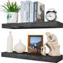 24 Inch Floating Shelves,8-in Deep High-End Solid Wood Floating Shelves for Wall Set of 2,Black Floating Shelves for Bathroom Bedroom Kitchen, with Sturdy Hidden Bracket, Black