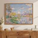 Framed Claude Monet Landscape Canvas Wall Art, Large Impressionist Artwork for Walls, Blue Scenery Classic Aesthetic Prints Paintings for Living Room Farmhouse Bedroom Wall Decor 32x24 Inch