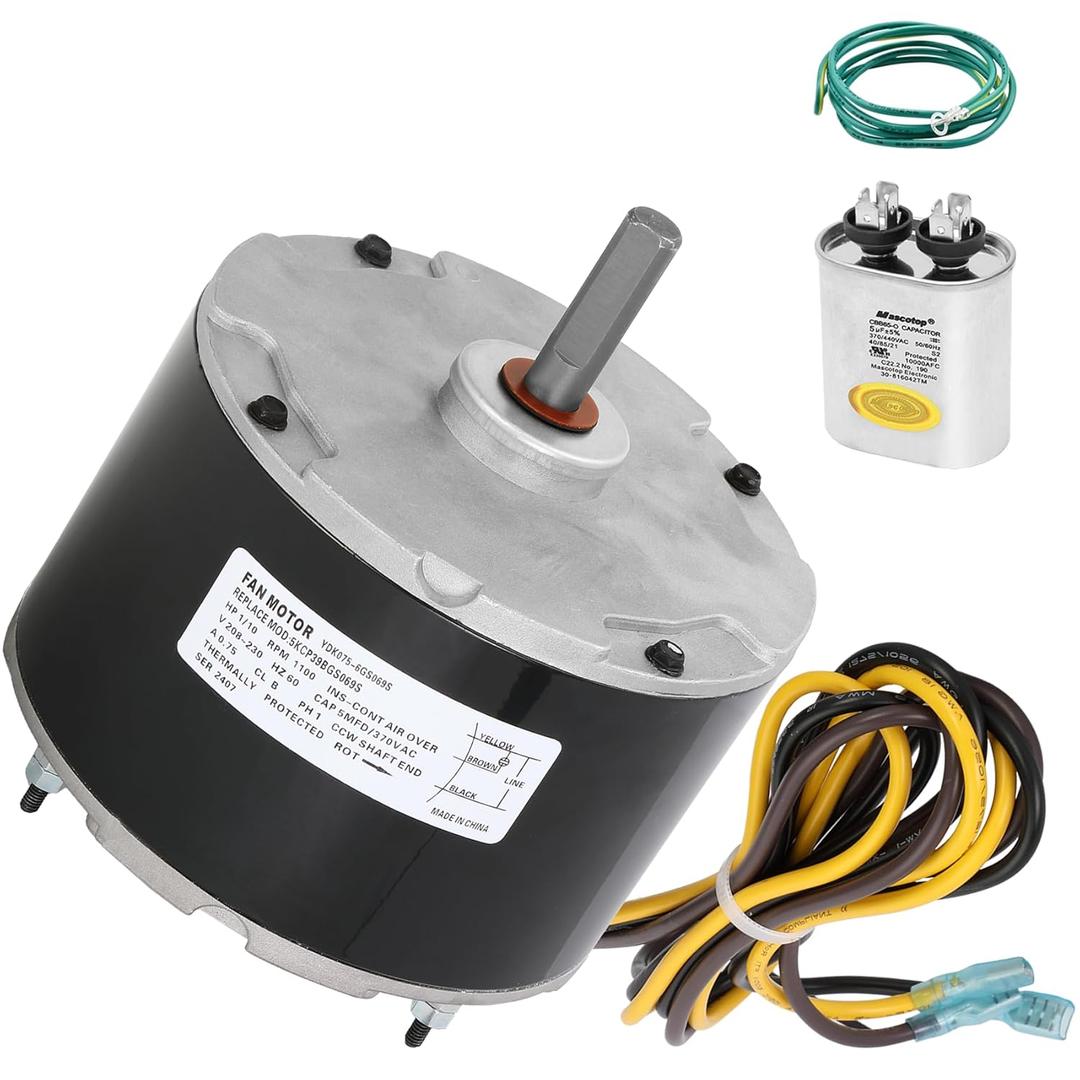 Condenser Fan Motor for Carrier Condensor Electric Motor 5KCP39BGS069S, HC33GE233A, genteq 3S001, Dayton 6DLL7, fasco G3907, GE3907 etc 1/10 HP 1100 RPM 208-230V with Capacitor