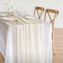 Ling's Moment 14Ft Ivory Sheer Extra Long Chiffon Like Table Runner with Silver Sparkle for Rustic Boho Beige Table Runner Wedding Party Bridal Shower Decorations