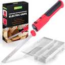 NutriChef Cordless Electric Knife | Easy to Use Constant ON/OFF Safety Function | Lightweight Kitchen Knife | Carve Turkey, Meats, Poultry, Bread & Cheese | 11.42 Stainless Steel Blades | Red