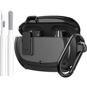 Compatible with Beats Studio Buds/Buds+ Case Cover 2021/2023, [Secure Lock] Cool Beats Studio Buds Plus Protective Shell Men Women with Keychain for New Beats Studio Ear Buds Case - Black[CASE ONLY]