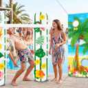 2 Sets Hawaiian Luau Party Decorations – Inflatable Limbo Games, Bean Bag Toss Banner Set for Birthday, Beach Pool Supplies, Summer Fun Activities, Outdoor Festival