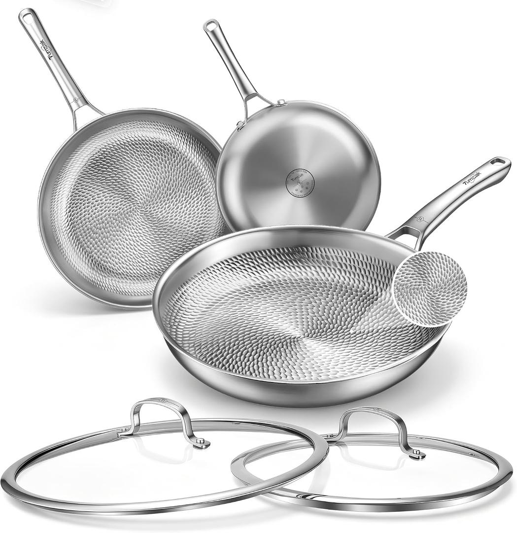 8+10+12 Inch Titanium Pans for Cooking,Titanium Pan with Lid, Non-Stick Frying Pans, PFAS/PFOA/PTFE-Free, Dishwasher & Oven Safe, Compatible with Gas & Induction Cooktops,G3