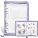 Sticker Storage Organizer Binder A5 Sticker Collecting Book Zipper Album for Adult with Blank Reusable Release Paper and Pocket Pages (Purple)