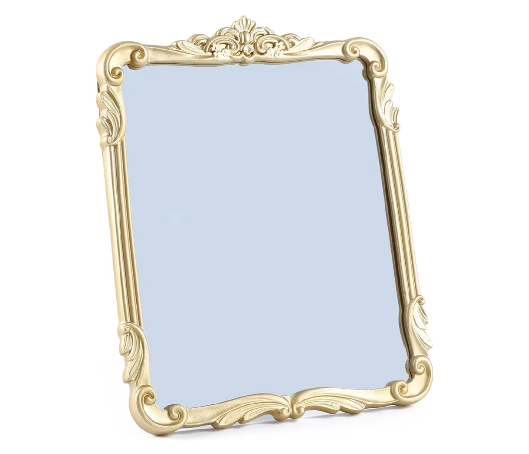 SIKOO 8x10 Inch Vintage Mirror, Decorative Wall Mirror,Makeup Mirror for Table,Antique Home Decor,Ornate Wall Art,Resin and Premium Glass, Gold