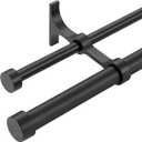 Double Curtain Rods with Aluminum End Cap and Full Surround Brackets,1"Front and 5/8" Back Rod,Adjustable between 36 to 72 Inches (3-6 Feet), Matte Black Double Window Drapery Rod
