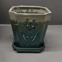YMD Planter Orchid Orchid Pot Ceramic Orchid Planter with Drainage Holes Square Pots for Orchids Flower Planter Large Indoor and Outdoor Flower Pot(Cream Over Teal Jade)