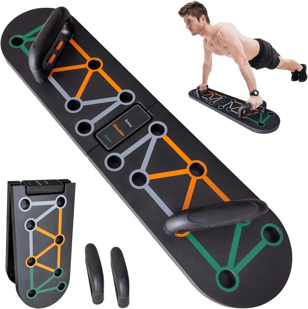 Foldable Push Up Board System 10-in-1 Multifunctional Push Up Bar for Full-Body Strength Training with Pushup Handles, Portable Home Gym Equipment Chest & Arm Muscle Builder for Men & Women