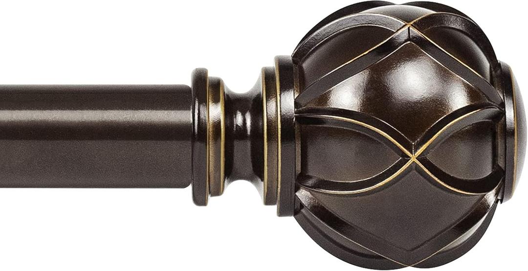 KAMANINA 1 Inch Curtain Rod Telescoping Single Drapery Rod 36 to 72 Inches (3-6 Feet), Antique Bronze Curtain Rods for Windows 24 to 68 Inches, Netted Texture Finials