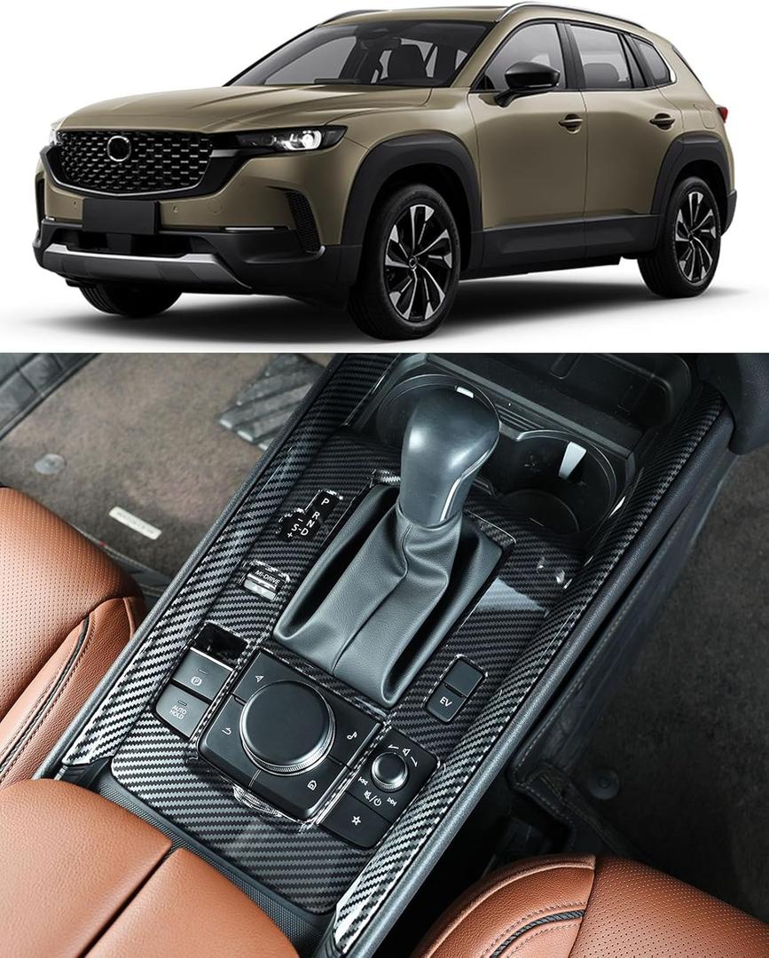 Only Fit for Mazda CX50 Hybrid 2025 2026 Center Console Cover, Carbon Fiber Pattern Gear Shift Box Panel Trims for Mazda CX 50 CX 50 Hybrid Interior Upgrade Accessories (Small-1PC Hybrid)