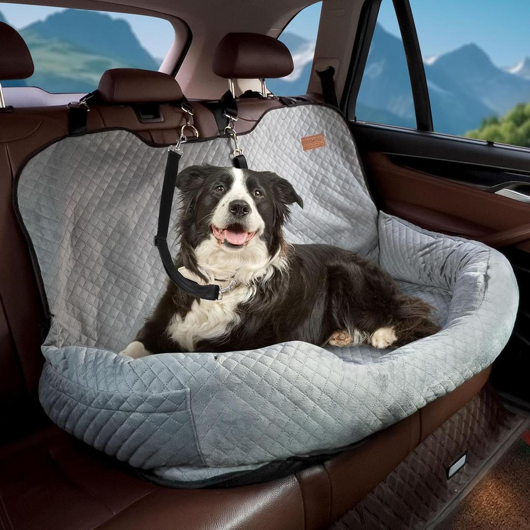 Dog Car Seat for Large/Medium Dog Pet Under 55 lbs or 2 Small Dogs Detachable Washable Travel Bed Fits Cars Trucks SUV