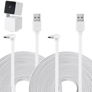 2Pack 25FT/7.5M Power Extension Cable Compatible with WYZE Cam Pan V3, 90 Degree Micro USB Extension Charging Cable for WYZE Cam Pan V3 Continuously, L-Shaped Flat Power Cord-White