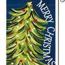 AVOIN colorlife Blue Merry Christmas Garden Flag 12x18 Inch Double Sided, Christmas Tree Xmas Winter Holiday Yard Outdoor Decorative Flag Pack of 3