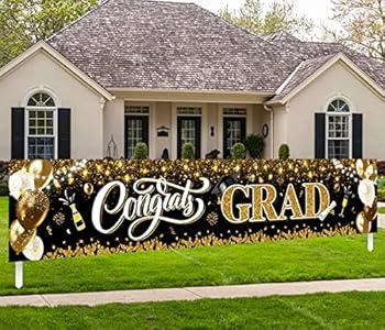 2025 Graduation Decorations-Congrats Grad Yard Sign Banner Decoration for Class of 2025 Graduation Party Supplies(Gold and Black)