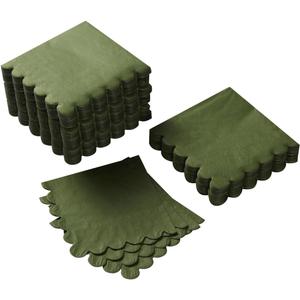 200 Pack Cocktail Napkin 2-Ply Scalloped Edged Dessert Napkins Folded 5 x 5 Inches Disposable Napkins for Dinner Wedding Birthday Party Bridal Anniversary Reception Event (Green)