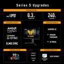 ASUS TUF Gaming Series 5 23.8 1080P Monitor (VG249QML5A) - Fast-IPS, 240Hz, 0.3ms, G-SYNC Compatible, FreeSync Premium, 99% sRGB, Height Adjustable, DisplayWidget, Gaming AI, 3 yr