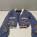 Women's Floral Cropped Cardigan Cottagecore Boho Cardigans Embroidered Open Front Western Sweaters Fall Outwear (Medium, Blue)