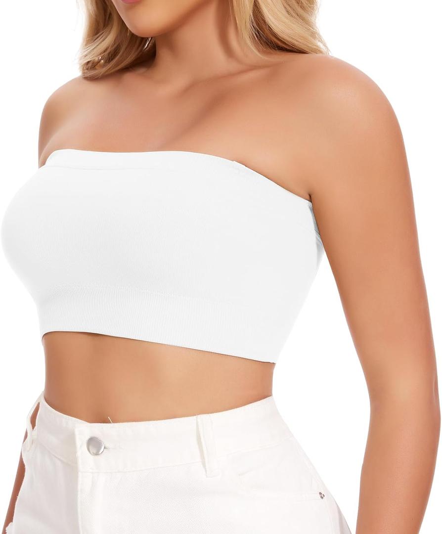 JOYSHAPER Strapless Bra for Women Tops Bandeau Wireless Comfy Tube Top Daily Bra (Medium, White)
