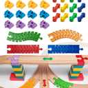 Wooden Train Track Accessories Set, 32 pcs Track Connector, Compatible with All Major Brands Train Tracks, Christmas Birthday Gift for Boys Girls, Trains Toys Expansion Pack for Kids Ages 3+