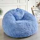 LIFEREVO Fluffy Faux Fur Bean Bag Chair Cover Blue (No Filler), Ultra-Soft Stuffed Animal Storage Bean Bag Kids Adults, Premium Anti-Slip Furry Beanbag Cover for Plush Toys Memory Foam (Ombre Blue)