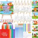 Fovths 6 Sets Valentine's Day Canvas for Painting Pre-Drawn Canvas Panel with Wooden Easel Painting Tools Cards Tote Bags Mini Paint Set Valentine School Class Gift Exchanges