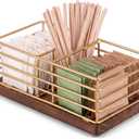 Geelin Sugar Packet Holder, Sugar Caddy, Farmhouse Metal Tea Bag Organizer, Stirrers Straws Small Condiments Packet Container for Coffee Bar, Kitchen Office Home 5.7" x 3.1" x 2.4" (Rustic Gold)