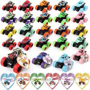 Hanaive 24 Set Valentines Day Monster Trucks and Cards Gift Bulk for Kids, 24 Pcs Valentines Day Die Cast Racing Cars 24 Pcs Valentine Cards Party Favors Set Students Classroom Exchange Prize Gifts