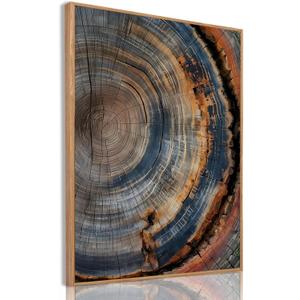 IBHJSART Framed Tree Ring Canvas Wall Art Vintage Colorful Wood Stump Painting Prints Modern Minimalist Pictures Neutral Nature Rustic Farmhouse Decor Living Room Bedroom Bathroom Office (12"x16" Natural)