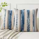 Woaboy Boho Throw Pillow Covers Set of 2 18x18 Inch Sky Coastal Blue Farmhouse Decorative Cushion Cases Multicolor Striped Chenille Pillow Covers Accent Pillowcase for Sofa Couch Bed