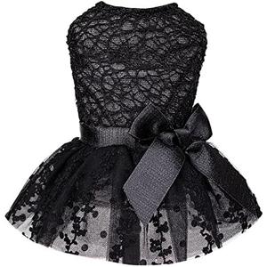 CuteBone Dog Birthday Dress Girl Puppy Skirt Tutu Cat Wedding Outfit Pet Party Clothes for Small Dogs Costume DD15M Size Medium, Black 