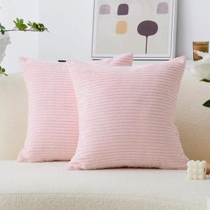 Home Brilliant Pillow Covers 20x20 Throw Pillow Cover Super Soft Striped Velvet Cushion Cover for Living Room, 50cm, 20 x 20 Inch, Blush Pink