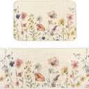 Floral Farmhouse Kitchen Rugs and Mats Set of 2, Absorbent Spring Summer Non-Slip Washable Kitchen Floor Mats Standing Rug for Sink Entryway,17x48 Inch Floral Runner + 17x24 Inch Mat,Boho Flower