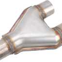 T409 Stainless Steel Y Pipe 2'' Inch ID Single to 2'' Inch ID Dual Stamped Exhaust Adapter Connector, Overall Length: Approx. 10", Universal