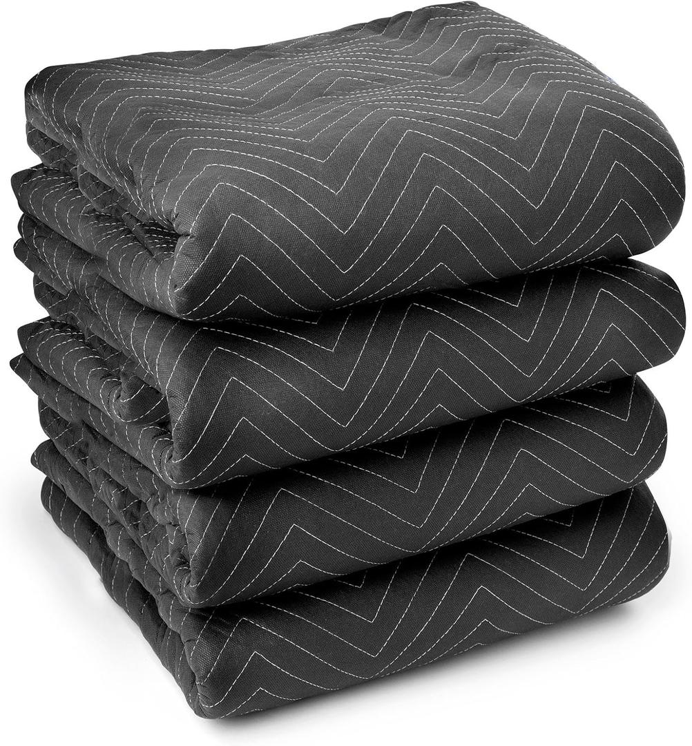 Sure-Max 4 Moving & Packing Blankets - Ultra Thick Pro - 80" x 72" (65 lb/dz weight) - Professional Quilted Shipping Furniture Pads Black